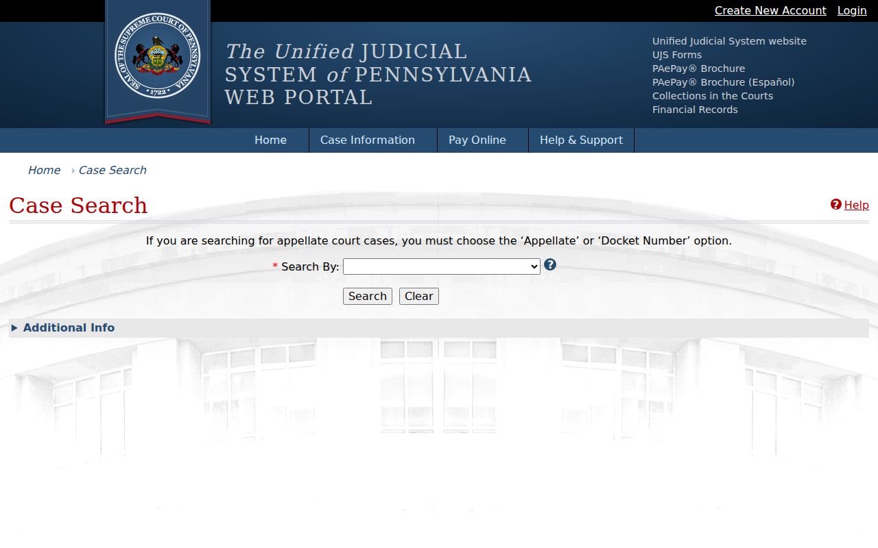 Berks County residents directory Pennsylvania UJS case search screen