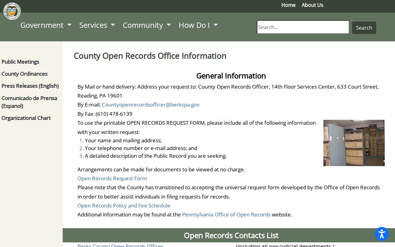 Berks County residents directory County Open Records Office information