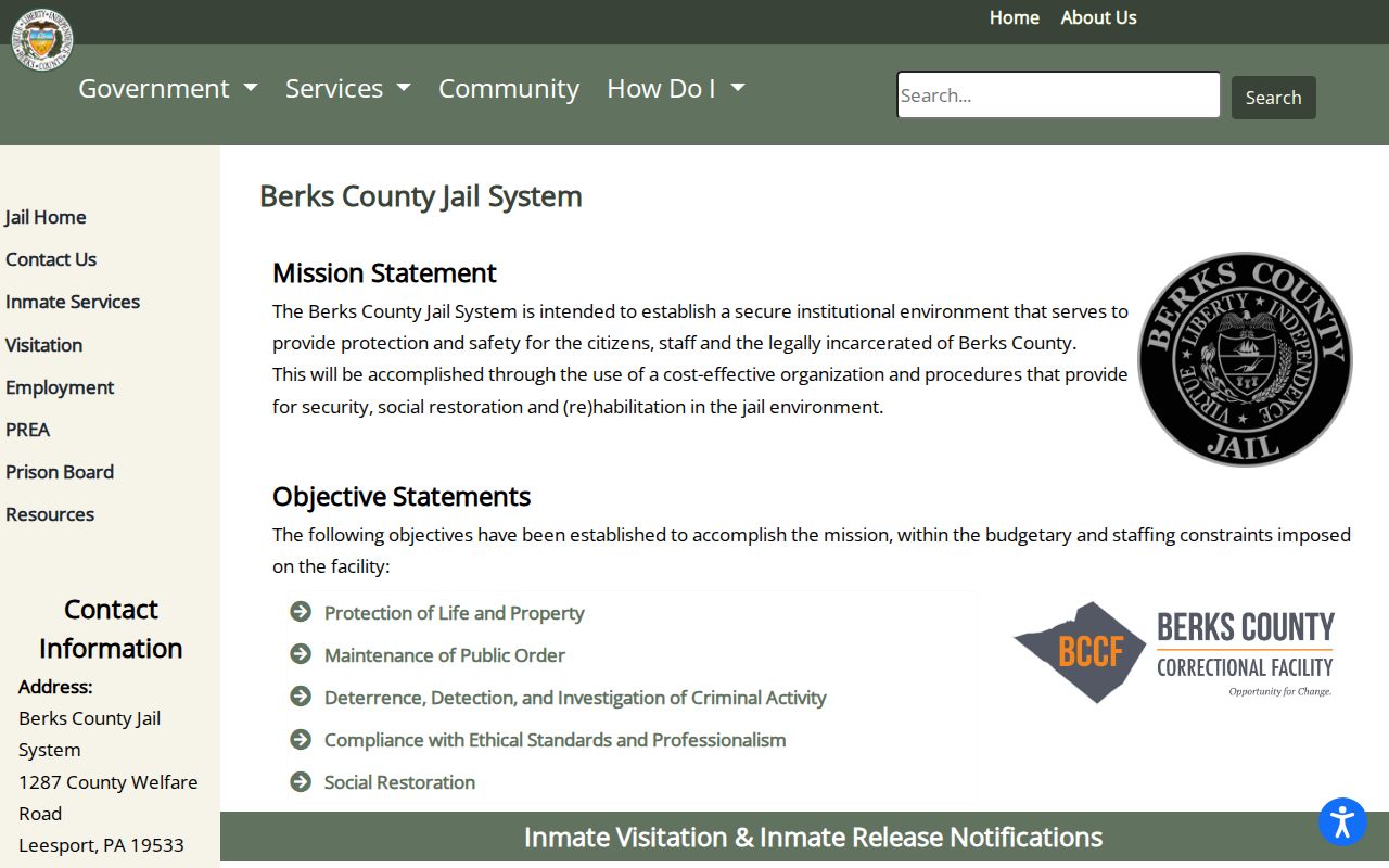 Berks County neighbors county jail system locator information