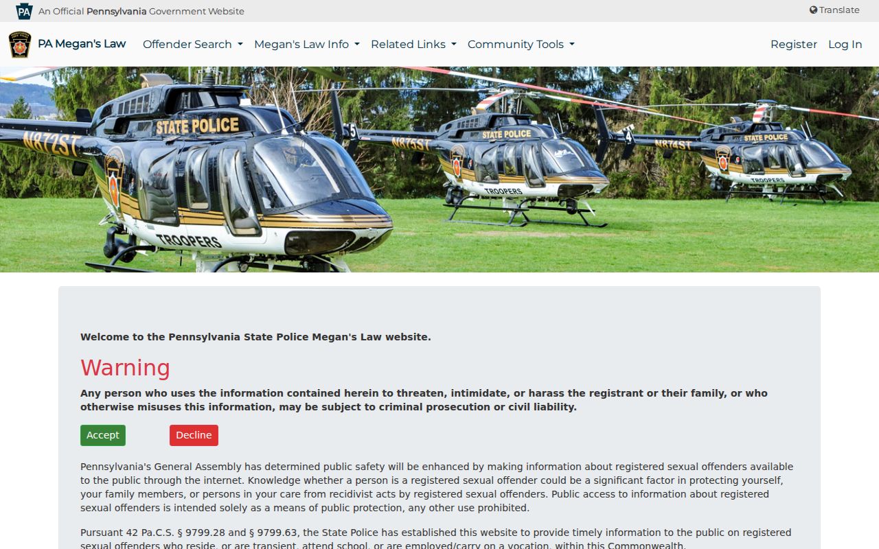 Berks County neighbors Pennsylvania Megan's Law search entry