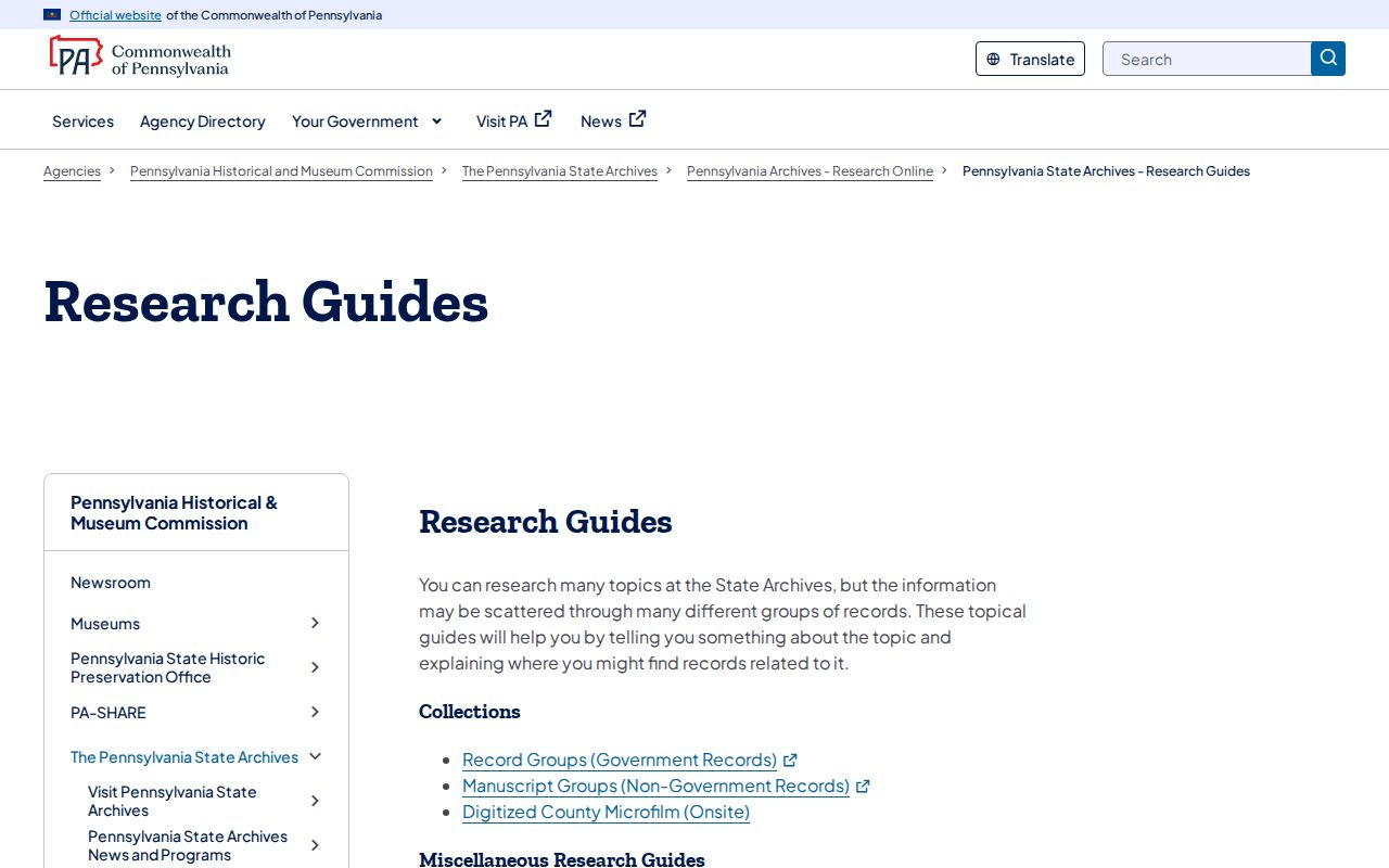 Berks County previous residents Pennsylvania State Archives research guides