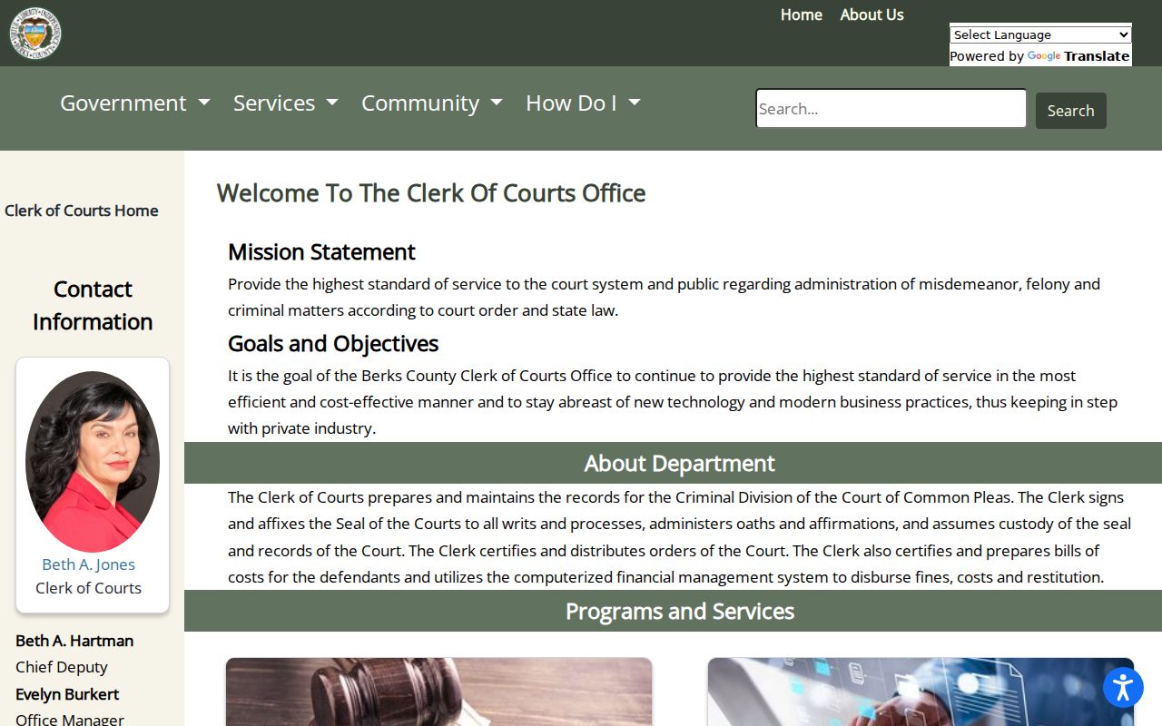 Berks County resident lookup source at the Clerk of Courts