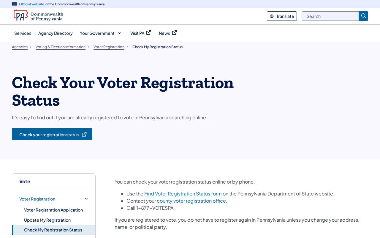 Berks County resident lookup through Pennsylvania voter status