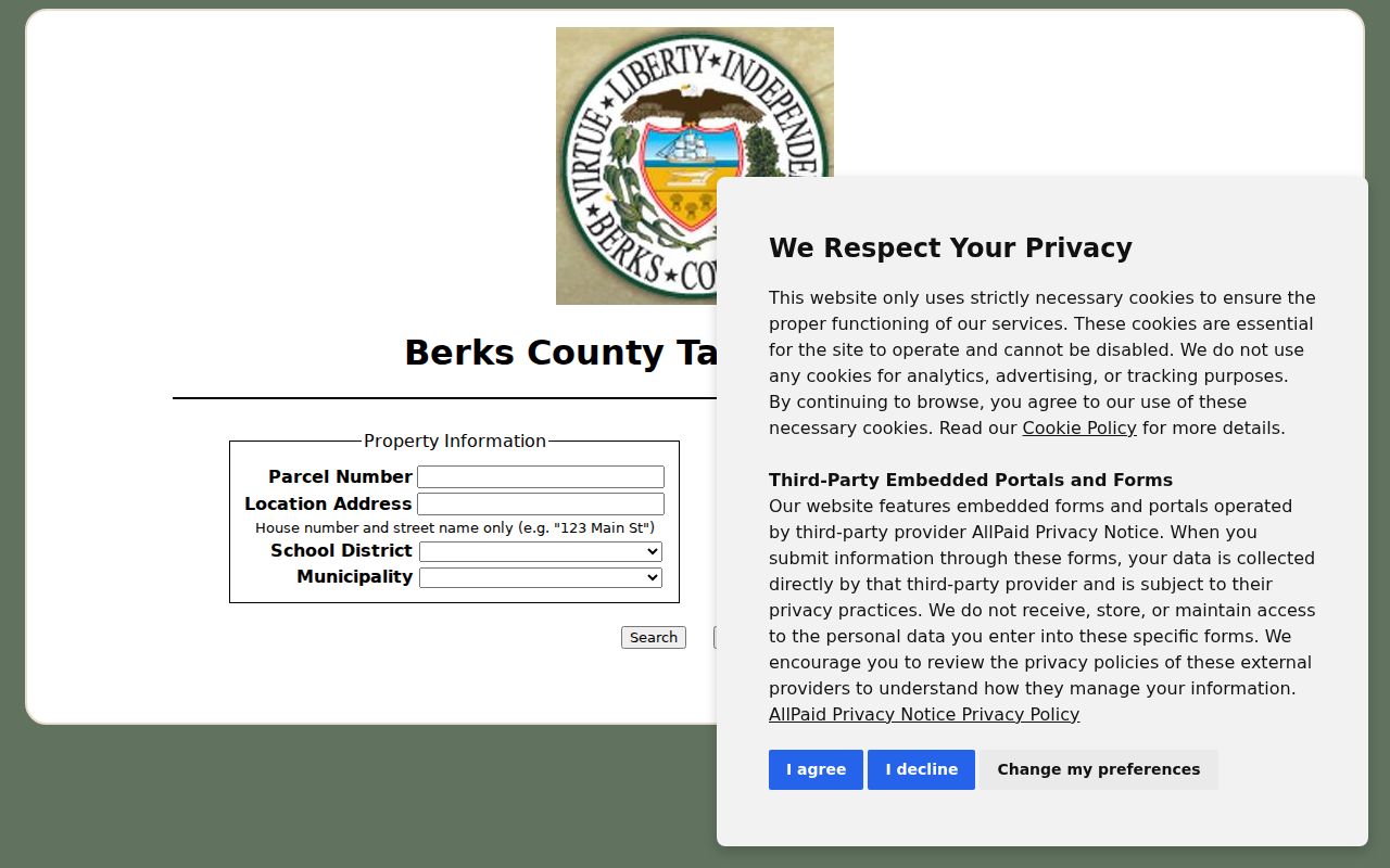 Berks County street directory online tax information search