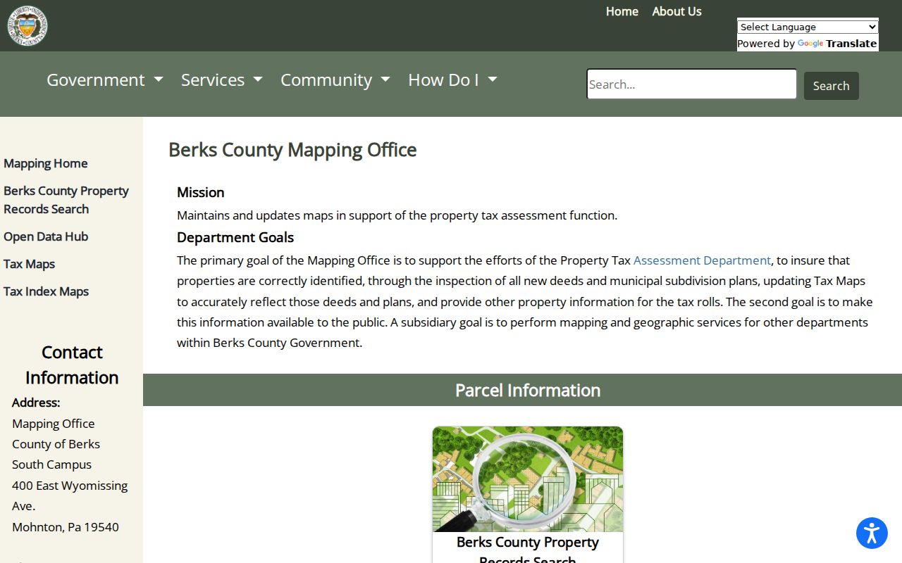 Berks County street directory Mapping Department information